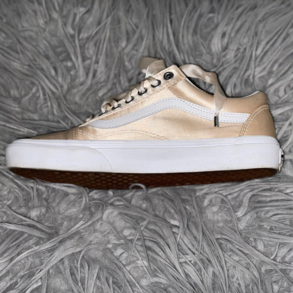 Satin Blush Low Top Vans w/ Ribbon Laces